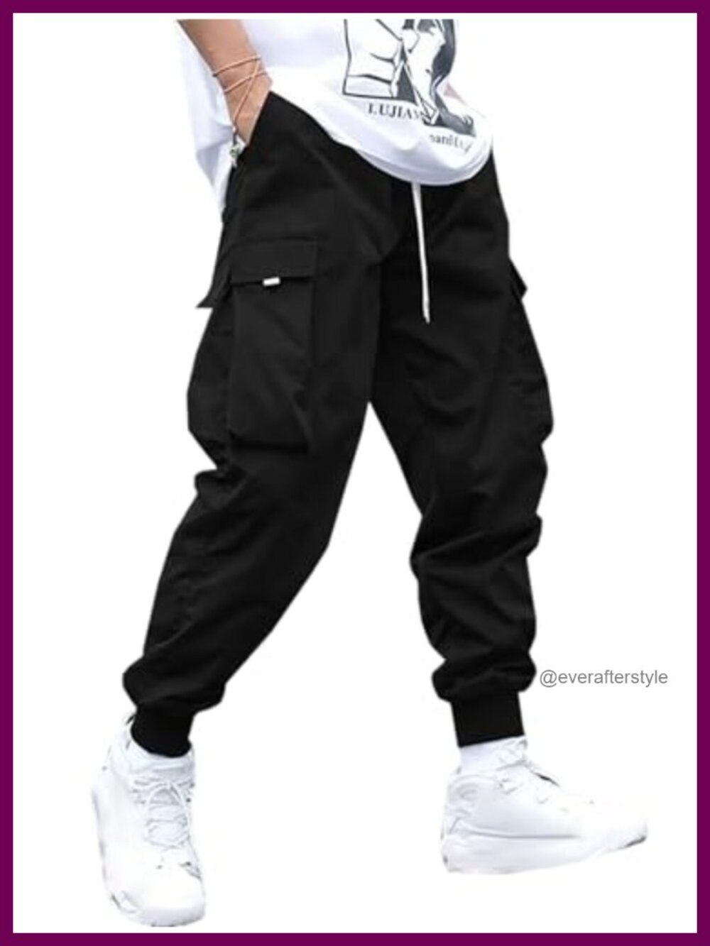 Men's Techwear Cargo Joggers Flap Pocket Elastic Drawstring Waist Pants